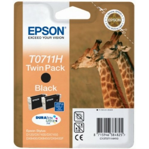 Epson C13T07114H10/T0711H Ink cartridge black high-capacity twin pack, 2x370 pages ISO/IEC 24711 11.1ml Pack=2 for Epson Stylus BX 310/600/D 120/Office B 1100/Office B 40 w