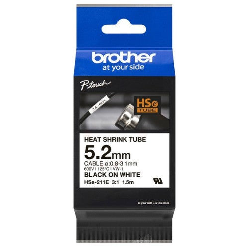 Brother HSE-211E Heat Shrink Tubes black on white 5,2mm x 1,5m for Brother P-Touch TZ 3.5-18mm HSE/24mm HSE/36mm HSE