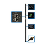 Tripp Lite PDUMV20HVNETLX 3.7kW Single-Phase Switched PDU - LX Interface, 208/230V Outlets (20 C13 & 4 C19), C20/L6-20P, 0U, TAA