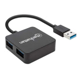 Manhattan USB-A 4-Port Hub, 4x USB-A Ports, 5 Gbps (USB 3.2 Gen1 aka USB 3.0), USB powered (no external power supply required). Fast charging: 1 port up to 0.9 A; charging on 4 ports requires external power supply (not included), Equivalent to ST4300MINU3
