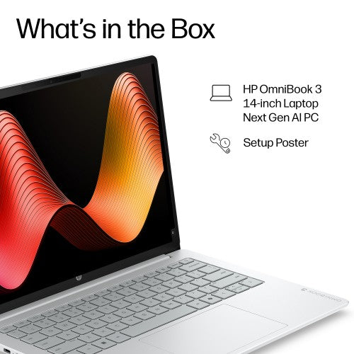 HP OmniBook 3 Laptop Next Gen AI 14-hz0001nax Copilot+ PC Snapdragon 35.6 cm (14") 2K 16 GB LPDDR5x-SDRAM 256 GB SSD Wi-Fi 6E (802.11ax) Windows 11 Home Silver