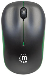 Manhattan Success Wireless Mouse, Black/Green, 1000dpi, 2.4Ghz (up to 10m), USB, Optical, Three Button with Scroll Wheel, USB micro receiver, AA battery (included), Low friction base, Three Year Warranty