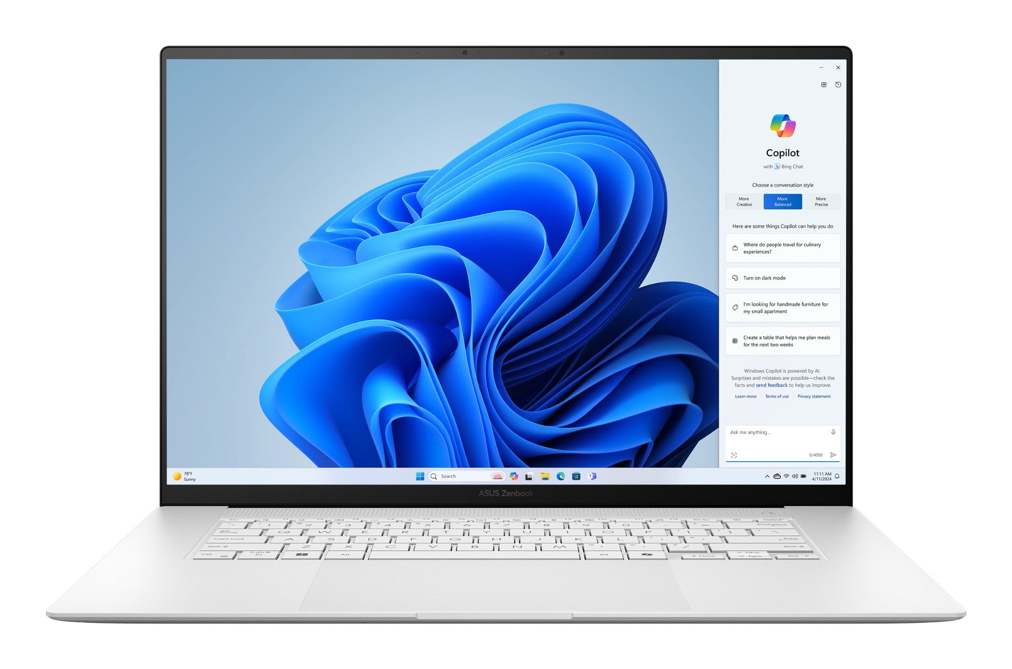 ASUS Zenbook S 16 UM5606WA-RJ091W AMD Ryzen AI 9 HX 370 Laptop 40.6 cm (16") Touchscreen 3K 32 GB LPDDR5x-SDRAM 1 TB SSD Wi-Fi 7 (802.11be) Windows 11 Home White  - Computers - ASUS