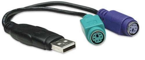 Manhattan USB-A to PS/2 Converter cable, 15cm, Male to Female, Black, Connects Two PS/2 Devices via One USB-A Port, Three Year Warranty, Equivalent to USBPS2PC.