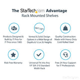 StarTech.com 1U Server Rack Shelf, Universal Rack Mount Cantilever Tray for 19" Network Equipment Rack/Cabinet, Heavy Duty Steel, Weight Capacity 33lb/15kg, 7in (18cm) Deep