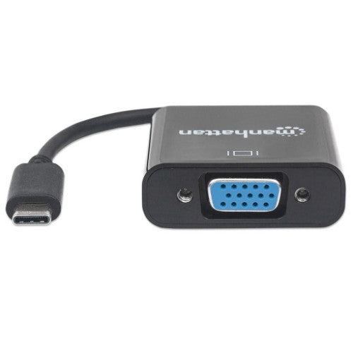 Manhattan USB-C to VGA Converter Cable, 1080p@60Hz, Black, 8cm, Male to Female, Lifetime Warranty, Equivalent to CDP2HD