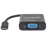 Manhattan USB-C to VGA Converter Cable, 1080p@60Hz, Black, 8cm, Male to Female, Lifetime Warranty, Equivalent to CDP2HD