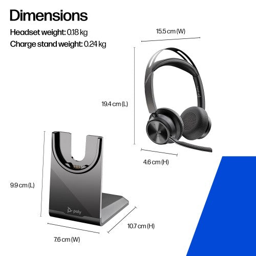 HP Poly Voyager Focus 2 Microsoft Teams Certified USB-C-C Headset +USB-C/A Adapter +Charging Stand