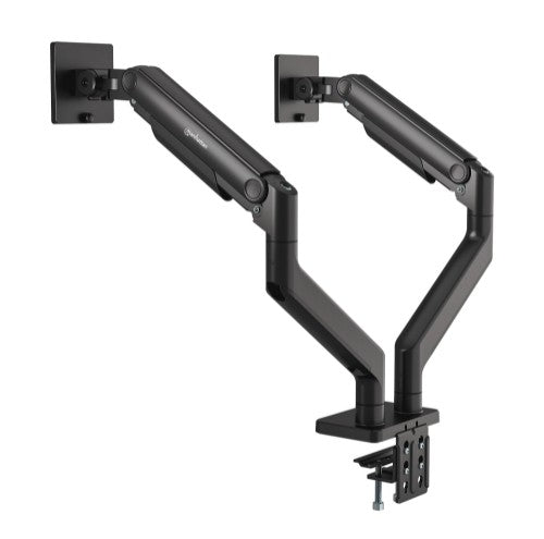 Manhattan Dual Desk Mount for TV & Monitor Mounts (Full Motion Spring), For screens 13" to 45", Clamp or Grommet Assembly, VESA compatability: 75x75 and 100x100mm - check the dimensions of the four mounting holes on back of screen to ensure it fits, Max 2