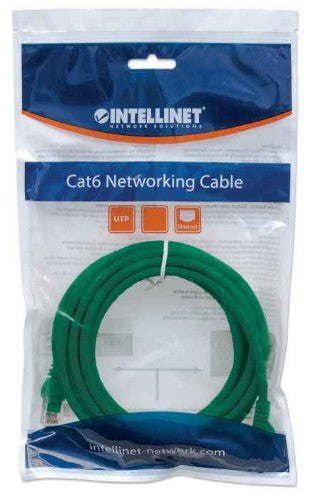 Intellinet Network Patch Cable, Cat6, 1.5m, Green, CCA, U/UTP, PVC, RJ45, Gold Plated Contacts, Snagless, Booted, Lifetime Warranty