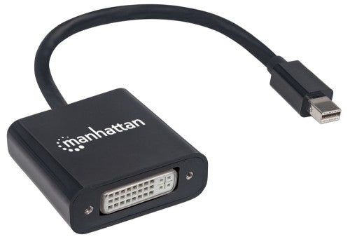 Manhattan Mini DisplayPort 1.2a to DVI-I Dual-Link Adapter Cable, 4K@30Hz, Active, 19.5cm, Male to Female, Compatible with DVD-D, Black, Three Year Warranty