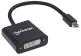Manhattan Mini DisplayPort 1.2a to DVI-I Dual-Link Adapter Cable, 4K@30Hz, Active, 19.5cm, Male to Female, Compatible with DVD-D, Black, Three Year Warranty
