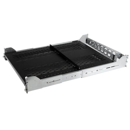 StarTech.com 2U Vented Sliding Server Rack Shelf w/ Cable Management Arm - 27.6 to 31.6in Adjustable Mounting Depth - 125lb - 19” Server Tray Shelf for Equipment Rack - 24in Deep