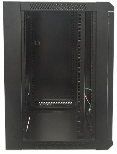 Intellinet 19" Network Cabinet - Wall Mount (Standard), 9U, 450mm Deep, Black, Flatpack, Max 60kg, Suitable also for use on desk or floor, Usable Depth 270mm to 350mm, Metal & Glass Door, Back Panel, Removeable Sides,Parts for wall installation not includ
