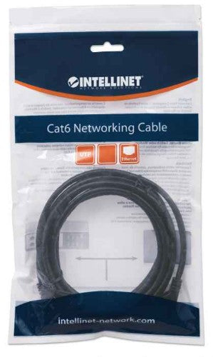 Intellinet Network Patch Cable, Cat6, 5m, Black, CCA, U/UTP, PVC, RJ45, Gold Plated Contacts, Snagless, Booted, Lifetime Warranty