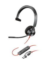 HP Poly Blackwire 3310 Monaural USB-C Headset +USB-C/A Adapter