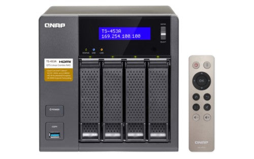 QNAP TS-453A NAS Tower Intel® Celeron® N3150 4 GB DDR3L 12 TB HDD QNAP Turbo System Aluminium, Black