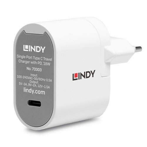 Lindy 18W USB Type C PD Charger, Multi Country