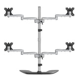 StarTech.com Desktop Quad Monitor Stand - Ergonomic VESA 4 Monitor Arm (2x2) up to 32" - Free Standing Articulating Universal Pole Mount - Height Adjustable/Tilt/Swivel/Rotate - Silver