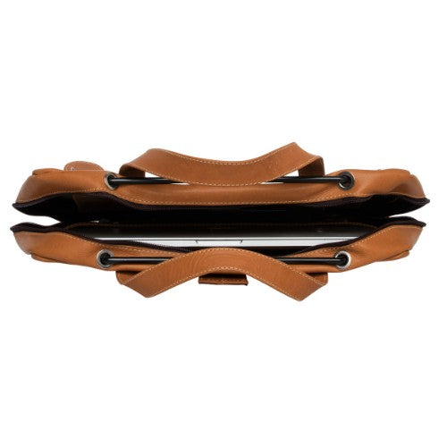 R-Go Tools Laptop bag R-Go Viva, full-grain leather, with integrated laptop stand, shoulder strap, 15.6-inch, brown