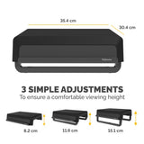 Fellowes Computer Monitor Stand with 3 Height Adjustments - Breyta Monitor Riser with Cable Management - Ergonomic Adjustable Monitor Stand for Computers - Max Weight 15KG - Black