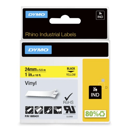 Dymo 1805431 Ribbon Vinyl black on yellow 24mmx5,5m for Dymo Rhino 6-24mm