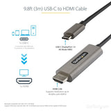 StarTech.com 10ft (3m) USB C to HDMI Cable 4K 60Hz w/HDR10 - Ultra HD USB Type-C to 4K HDMI 2.0b Video Adapter Cable - USB-C to HDMI HDR Monitor/Display Converter - DP 1.4 Alt Mode HBR3