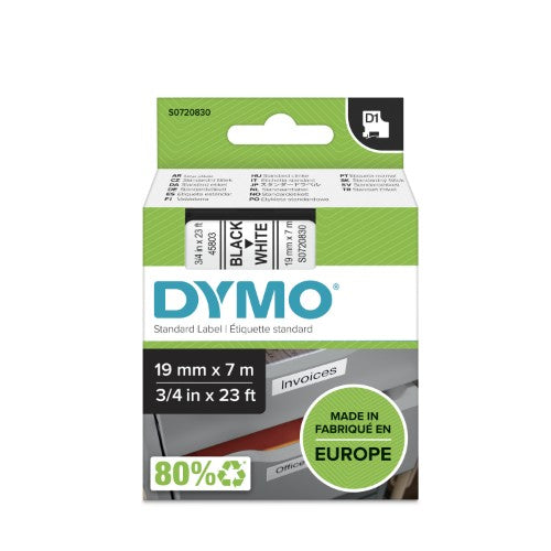 Dymo 45803/S0720830 DirectLabel-etikettes black on white 19mm x 7m for Dymo D1 6-19mm/24mm/400 Duo