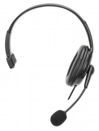 Manhattan Mono Over-Ear Headset (USB), Reversible Microphone Boom (padded), Retail Box Packaging, In-Line Volume/Mute Control, Padded Ear Cushion, USB-A for both sound and mic use, cable 2m, Three Year Warranty