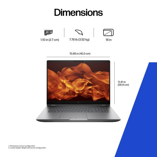 HP ZBook Fury G1i Intel Core Ultra 7 265HX Mobile workstation 40.6 cm (16") WUXGA 32 GB DDR5-SDRAM 1 TB SSD NVIDIA RTX PRO 3000 Blackwell Wi-Fi 7 (802.11be) Windows 11 Pro AI Workstation, AI PC Silver