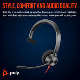 HP Poly Blackwire 3310 Monaural USB-C Headset +USB-C/A Adapter