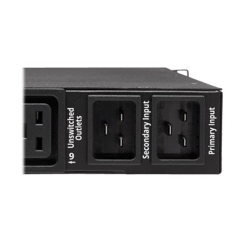 Tripp Lite PDUMH20HVATNET 3.8kW Single-Phase Switched Automatic Transfer Switch PDU, Two 200-240V C20 Inlets, 8 C13 & 2 C19 Outputs, 1U, TAA