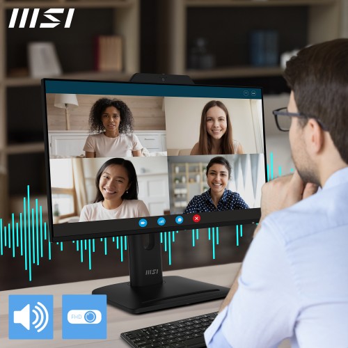 MSI Pro MP242PMG 23.8 Inch Monitor, FHD (1920 x 1080), 120Hz, IPS, 1ms, 1x HDMI 1.4b, 1x DP 1.2a, 1x D-Sub(VGA), 2xUSB 5Gbps Type-A, 1x USB 5Gbps Type-B, Built-in Speakers, Webcam, Anti-Glare, Anti-Flicker, Less Blue light, TÜV Certified, VESA, Kensington