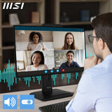 MSI Pro MP242PMG 23.8 Inch Monitor, FHD (1920 x 1080), 120Hz, IPS, 1ms, 1x HDMI 1.4b, 1x DP 1.2a, 1x D-Sub(VGA), 2xUSB 5Gbps Type-A, 1x USB 5Gbps Type-B, Built-in Speakers, Webcam, Anti-Glare, Anti-Flicker, Less Blue light, TÜV Certified, VESA, Kensington