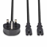 Lindy 2.5m UK 3 Pin Plug to 2 x IEC C7 Splitter Extension Cable, Black