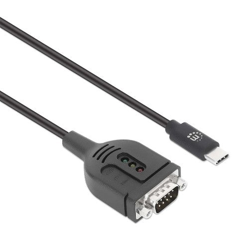 Manhattan USB-C to Serial Converter cable, 1m, Male to Male, Serial/RS232/COM/DB9, Prolific PL2303GT Chip, Black cable, Three Years Warranty