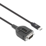 Manhattan USB-C to Serial Converter cable, 1m, Male to Male, Serial/RS232/COM/DB9, Prolific PL2303GT Chip, Black cable, Three Years Warranty
