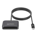 Manhattan USB-C Contact Smart Card Reader with MicroSD slot, USB Type-C Male to Contact Reader Interface and microSDXC, Supports Windows, macOS and Linux, Reads SIM Cards with Adapter, Cable 1m, Black, Three Year Warranty