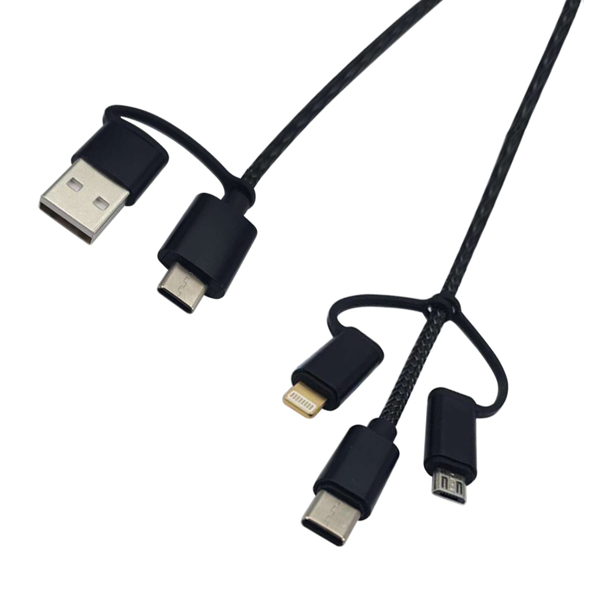 1m USB 3 in 1 Charge and Sync Cable Type C and Type A to Type C/B Micro/8 pin iOS - Male to Male