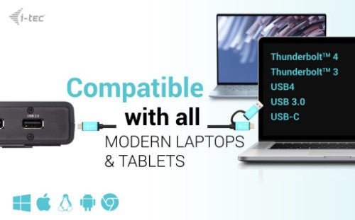 i-tec USB 3.0 / USB-C / Thunderbolt Dual Display Docking Station + Power Delivery 100W