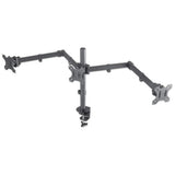Manhattan Triple Desk Mount for TV & Monitors, For screens: 10" to 27", Clamp Assembly, VESA compatability: 75x75 and 100x100mm - check the dimensions of the four mounting holes on back of screen to ensure it fits, Max 7kg (each), Black, Bracket, Lifetime