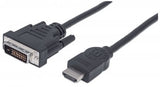 Manhattan HDMI to DVI-D 24+1 Cable, 2m, Male to Male, Black, Dual Link, Compatible with DVD-D, Lifetime Warranty, Equivalent to HDDVIMM2M