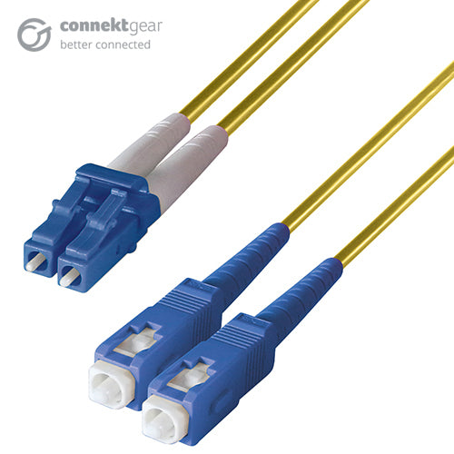connektgear 15m Duplex Fibre Optic Single-Mode Cable OS2 9/125 Micron LC to SC Yellow
