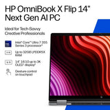 HP OmniBook X Flip 2-in-1 Laptop Next Gen AI 14-kb0000nax Copilot+ PC Intel Core Ultra 7 35.6 cm (14") Touchscreen 2K 16 GB LPDDR5x-SDRAM 512 GB SSD Wi-Fi 7 (802.11be) Windows 11 Home Silver