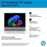 HP OmniBook 5 NGAI 16-ag1001na Copilot+ PC AMD Ryzen™ AI 5 340 Laptop 40.6 cm (16") 2K 16 GB LPDDR5x-SDRAM 512 GB SSD Wi-Fi 6 (802.11ax) Windows 11 Home Silver