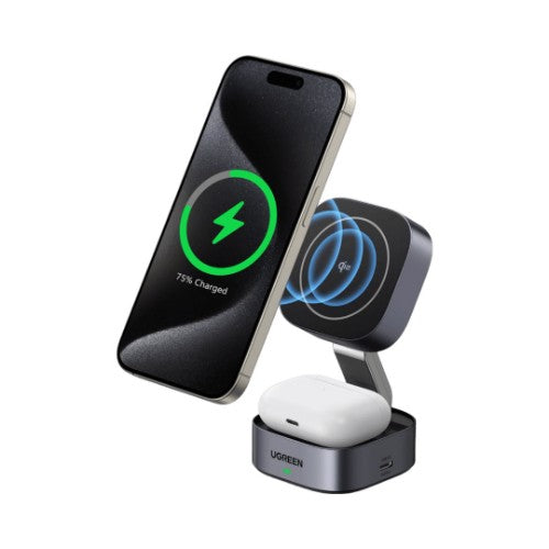Ugreen 2-in-1 Qi2 Magnetic Foldable Charging Station (No AC Adapter)