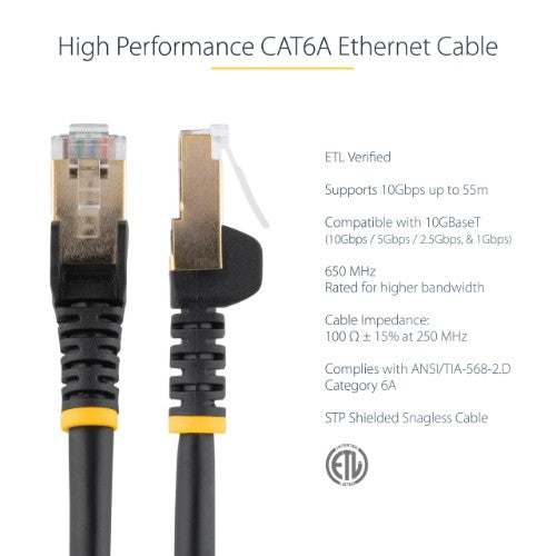 StarTech.com 5m CAT6a Ethernet Cable - 10 Gigabit Shielded Snagless RJ45 100W PoE Patch Cord - 10GbE STP Network Cable w/Strain Relief - Black Individually Tested/Wiring is UL Certified/TIA