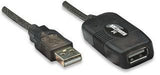 Manhattan USB-A to USB-A Extension Cable, 10m, Male to Female, Active, 480 Mbps (USB 2.0), Daisy-Chainable, Built In Repeater, Hi-Speed USB, Black, Three Year Warranty, Equivalent to USB2AAEXT10M.