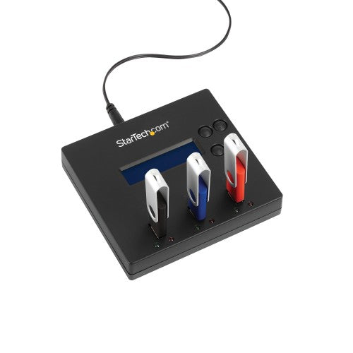 StarTech.com Standalone 1 to 2 USB Thumb Drive Duplicator and Eraser, Multiple USB Flash Drive Copier, System and File and Whole-Drive Copy at 1.5 GB/min, Single and 3-Pass Erase, LCD Display - TAA