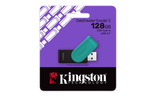 Kingston Technology DataTraveler 128GB Portable USB 3.2 Gen 1 Exodia S (Black/Turquoise)